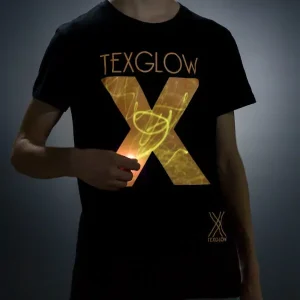 camisetas fotoluminiscentes que brilla en la oscuridad para hombre de la marca texglow modelo nite x color negro-naranja