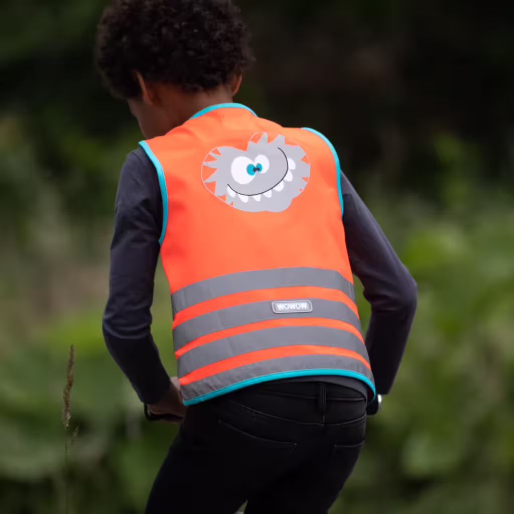 chaleco-reflectante-ninos-visibilidad-movilidad-urbana-wowow-crazy-monster-rojo-texglowco